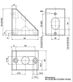 PI M-110.0x Adapterwinkel Zeichnung PI M-110.0x Adapterwinkel Zeichnung